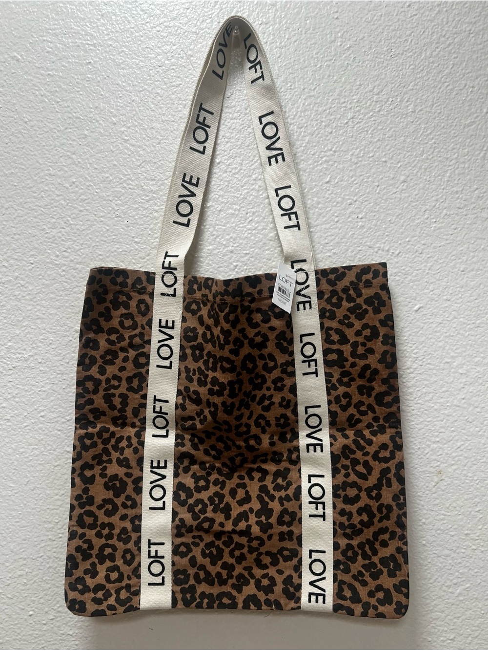 LOFT Brown Leopard Canvas Tote with LOVE Logo Straps